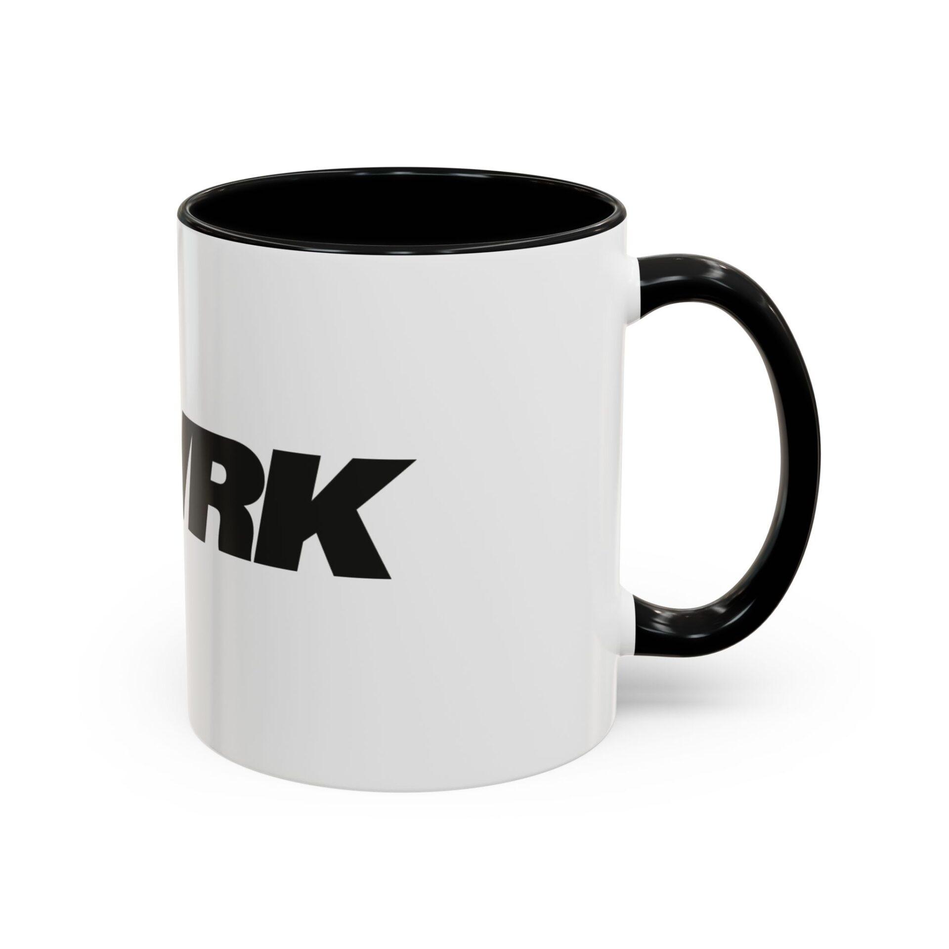 Bold 'REWORK' Accent Coffee Mug — Black-Trim Ceramic Mug (11/15oz) – Bild 2