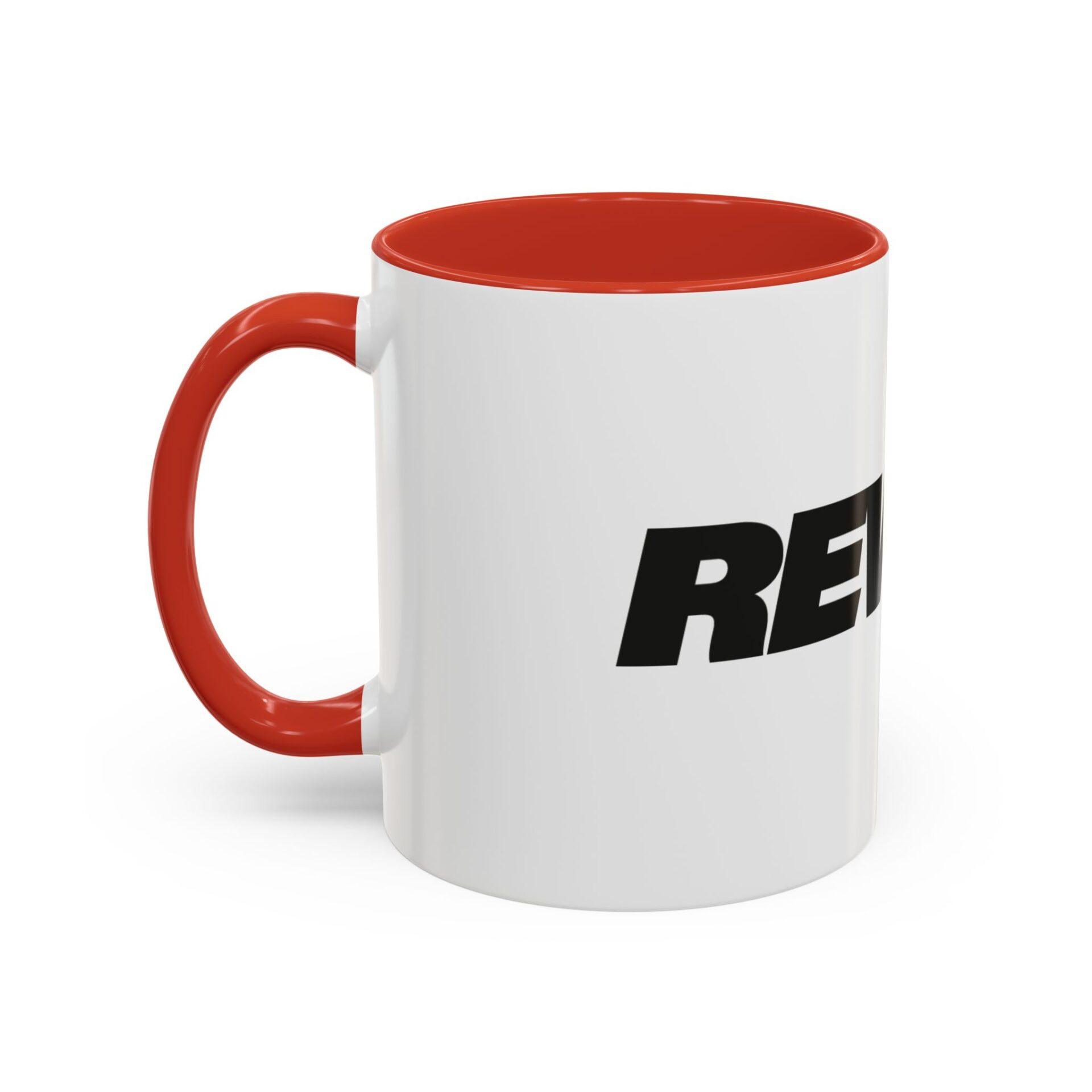 Bold 'REWORK' Accent Coffee Mug — Black-Trim Ceramic Mug (11/15oz) – Bild 12