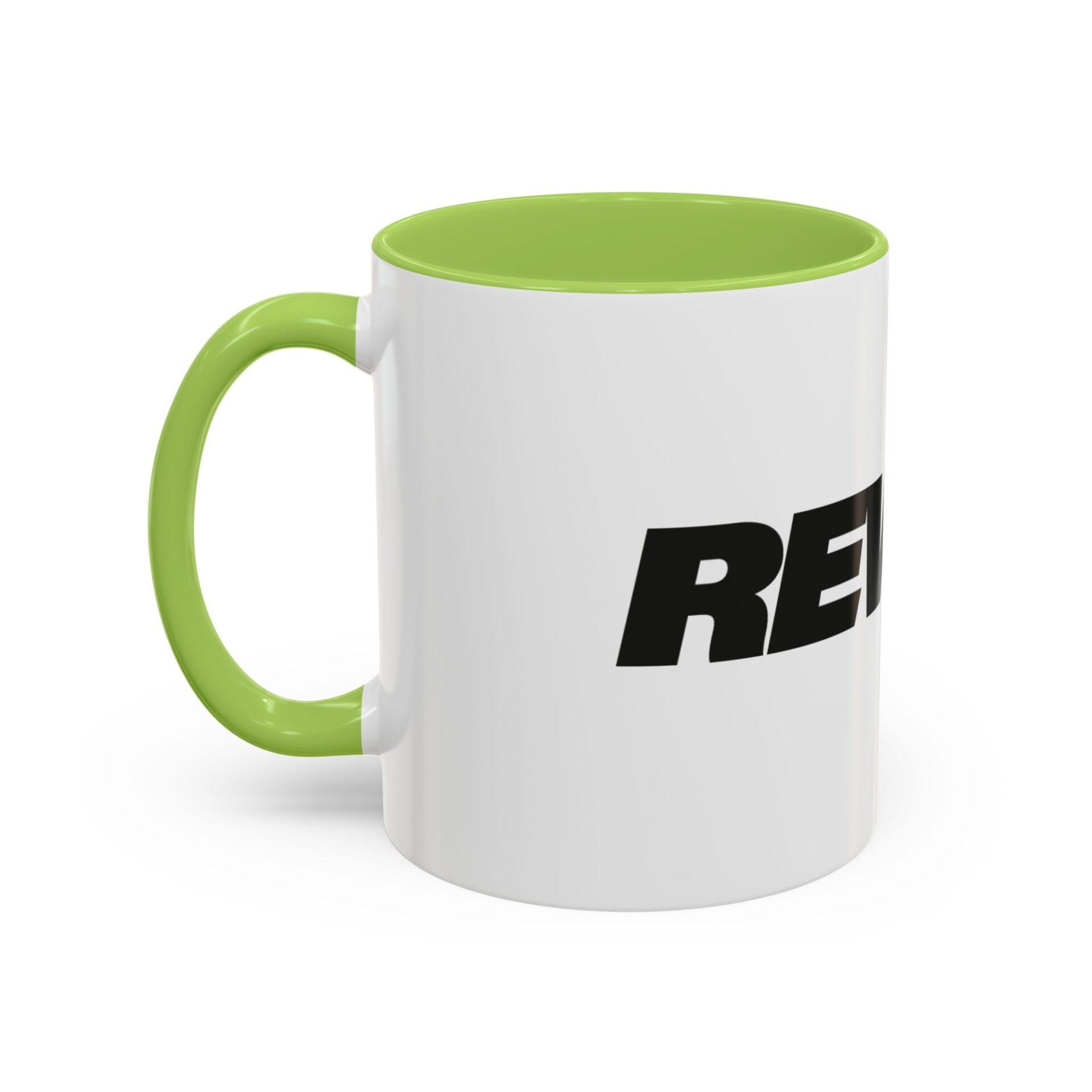 Bold 'REWORK' Accent Coffee Mug — Black-Trim Ceramic Mug (11/15oz) – Bild 27