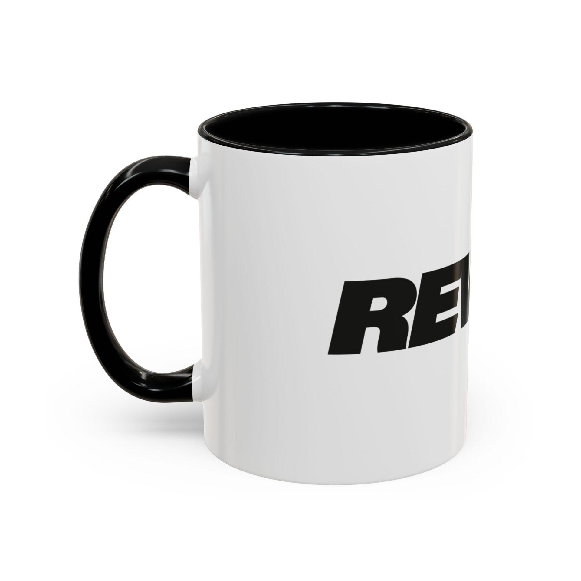 Bold 'REWORK' Accent Coffee Mug — Black-Trim Ceramic Mug (11/15oz) – Bild 3